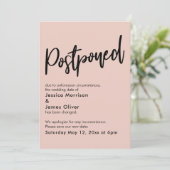 シンプル赤面ピンク延期結婚の発表 招待状 (スタンド正面)