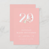 シンプル赤面ピンク白フローラ20誕生日 招待状 (正面/裏面)