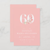 シンプル赤面ピンク白フローラ60th誕生日 招待状 (正面/裏面)