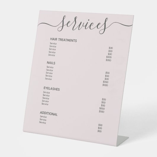 シンプル赤面ピンク美容師サービス価格表 台座サイン (正面)