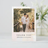 シンプル赤面フラワーフォト結婚ズサンキューカード サンキューカード (スタンド正面)