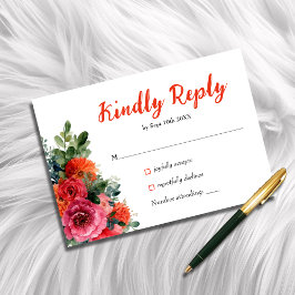 シンプル赤面フローラの水の色オレンジ 出欠カード