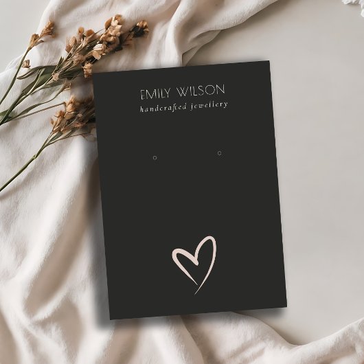 シンプル赤面ブラックハートスタッドイヤリングディスプレイ 名刺