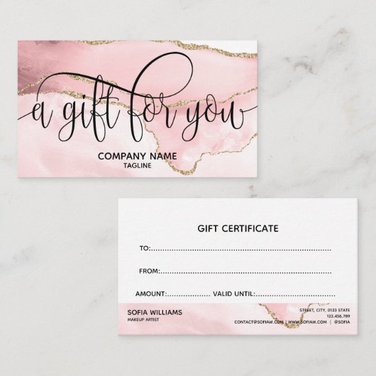 シンプル赤面モダンピンクアゲートギフトカード 名刺 (正面/裏面)