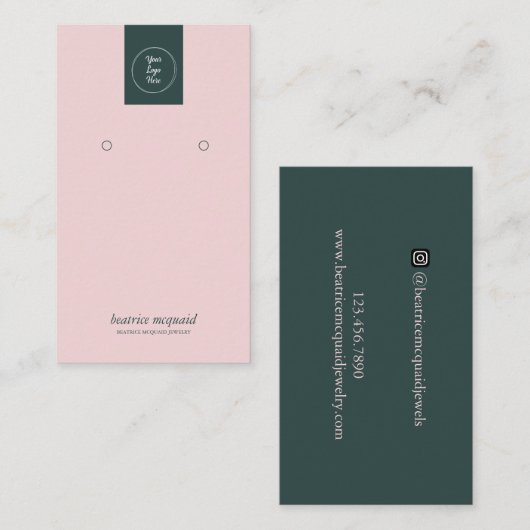 シンプル赤面モダンピンクブルーイヤリングディスプレイカード 名刺 (正面/裏面)