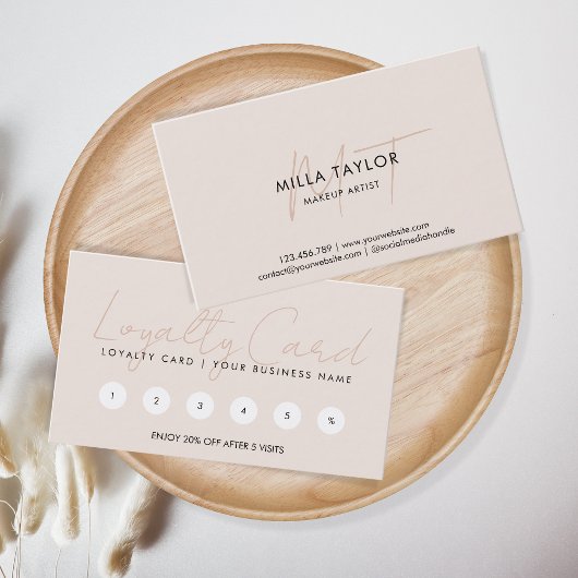 シンプル赤面モダンピンクモノグラムフェミニンロゴ 名刺