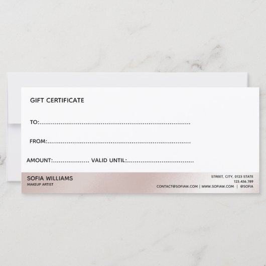 シンプル赤面モダンピンク証明書ギフトカード (裏面)