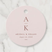 シンプル赤面モダンブラウンモノグラム結婚ズ フェイバータグ (正面)