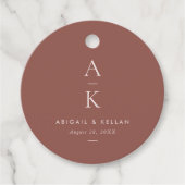 シンプル赤面モダンブラウンモノグラム結婚ズ フェイバータグ (正面)