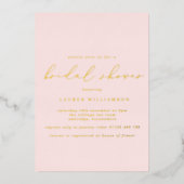 シンプル赤面書道ブライダルシャワー金ゴールド 箔招待状 (正面)