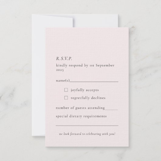 シンプル赤面淡い色のデリケートなソフトピンクミニマル色 出欠カード (正面)