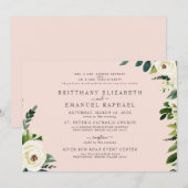 シンプル赤面白フローラ両親結婚の 招待状 (正面/裏面)