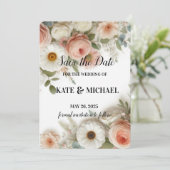 シンプル赤面結婚フローラ日付カードの保存 セーブザデート (スタンド正面)