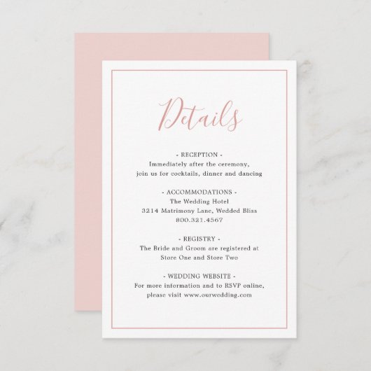 シンプル赤面縁どピンクエレガントウェディング エンクロージャーカード (正面/裏面)