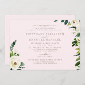 シンプル赤面金ゴールドフローラ両親の結婚II 招待状 (正面/裏面)