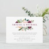 シンプル赤面&ブルゴーニュ水カラーフローラ結婚 招待状 (スタンド正面)