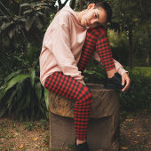 シンプル赤黒シック素朴バッファローチェックパターン レギンス