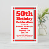 シンプル赤50番誕生日招待状 招待状 (スタンド正面)