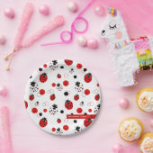 シンプル赤、黒、白のラディバグパターン ペーパープレート (パーティー)