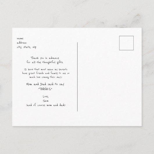 シンプル超音波おもしろいベビーシャワーありがとう ポストカード (裏面)