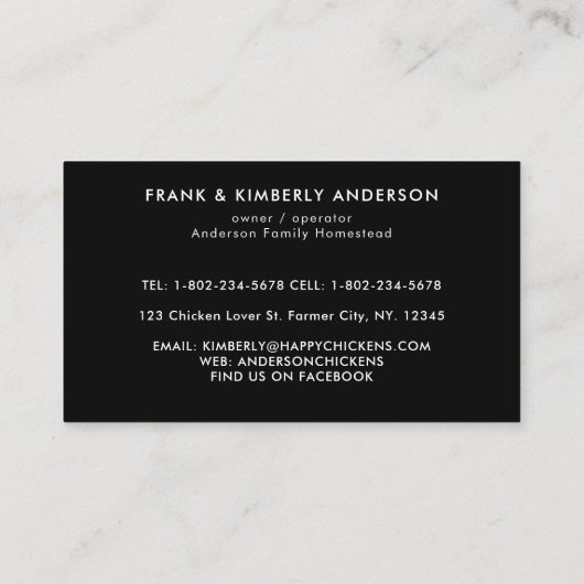 シンプル農場生卵チキンエッグコック 名刺 (裏面)