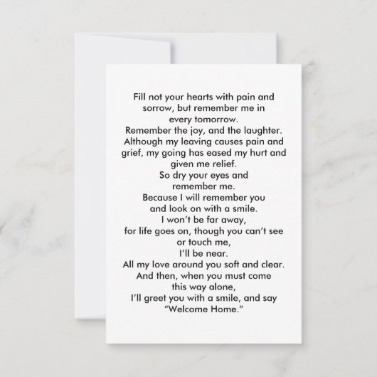 シンプル追悼写真悔やみや弔慰記念祈りの言葉カード (裏面)