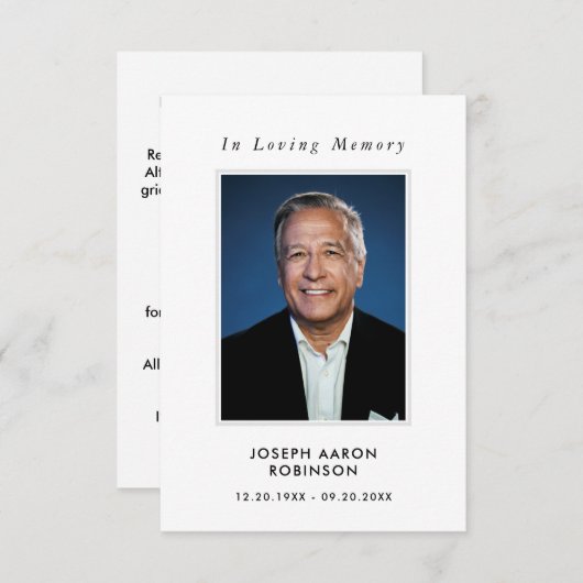 シンプル追悼写真悔やみや弔慰記念祈りの言葉カード (正面/裏面)