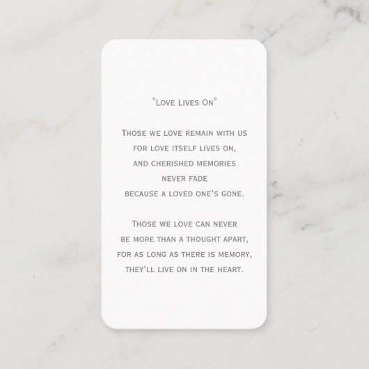 シンプル追悼写真悔やみや弔慰記念祈りの言葉カード 名刺 (裏面)