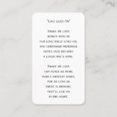 シンプル追悼写真悔やみや弔慰記念祈りの言葉カード 名刺 (裏面)