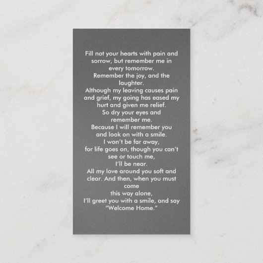 シンプル追悼写真悔やみや弔慰記念祈りの言葉カード 名刺 (裏面)