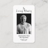 シンプル追悼写真悔やみや弔慰記念祈りの言葉カード 名刺 (正面)