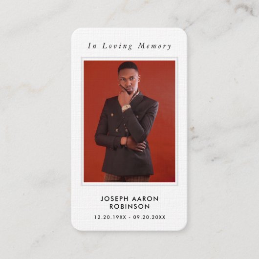 シンプル追悼写真悔やみや弔慰記念祈りの言葉カード 名刺 (正面)