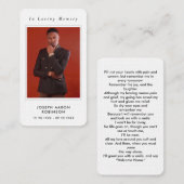 シンプル追悼写真悔やみや弔慰記念祈りの言葉カード 名刺 (正面/裏面)