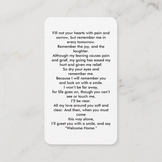 シンプル追悼写真悔やみや弔慰記念祈りの言葉カード 名刺 (裏面)