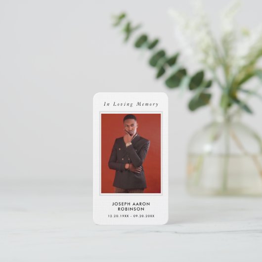 シンプル追悼写真悔やみや弔慰記念祈りの言葉カード 名刺 (スタンド正面)