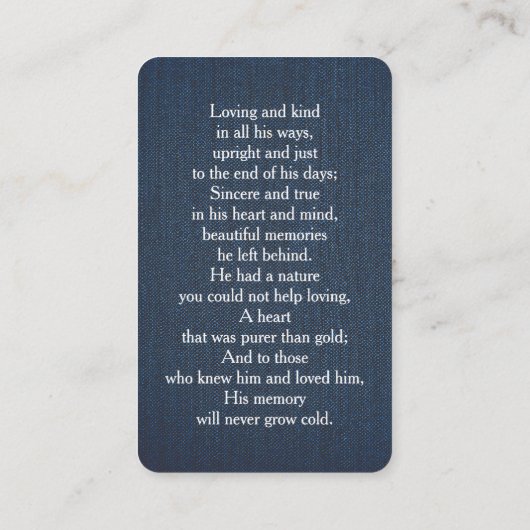 シンプル追悼写真悔やみや弔慰記念祈りの言葉カード 名刺 (裏面)