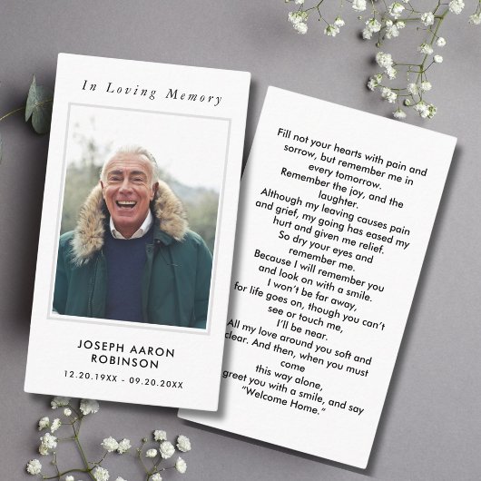 シンプル追悼写真悔やみや弔慰記念祈りの言葉カード 名刺