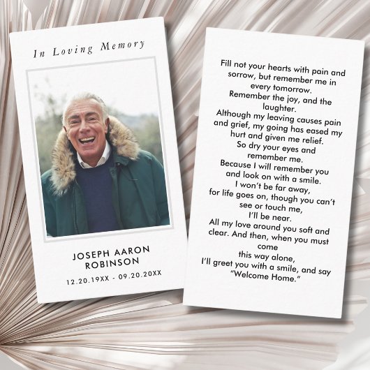 シンプル追悼写真悔やみや弔慰記念祈りの言葉カード 名刺