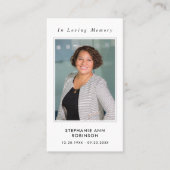 シンプル追悼写真悔やみや弔慰記念祈りの言葉カード 名刺 (正面)