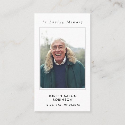 シンプル追悼写真悔やみや弔慰記念祈りの言葉カード 名刺 (正面)