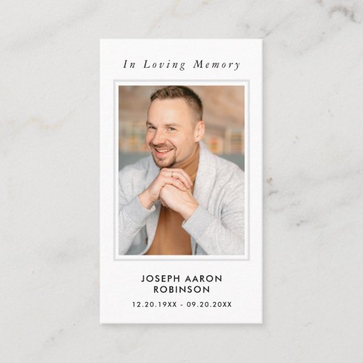 シンプル追悼写真悔やみや弔慰記念祈りの言葉カード 名刺 (正面)