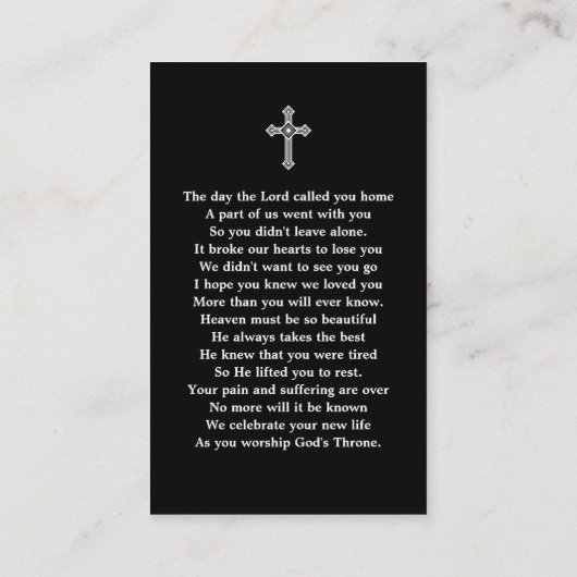 シンプル追悼写真悔やみや弔慰記念祈りの言葉カード 名刺 (裏面)