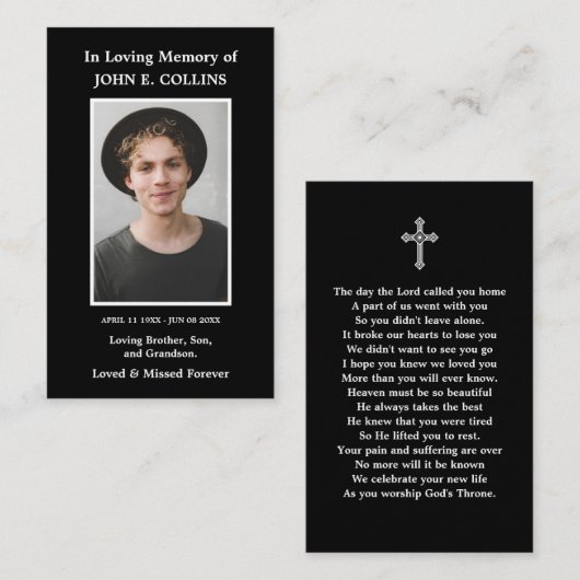 シンプル追悼写真悔やみや弔慰記念祈りの言葉カード 名刺 (正面/裏面)