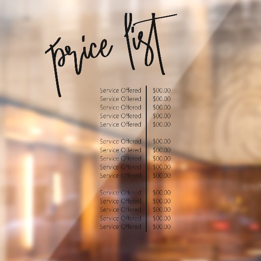 シンプル透明メイクアップアーティストサロン価格表 ウィンドウサイン (シート2)