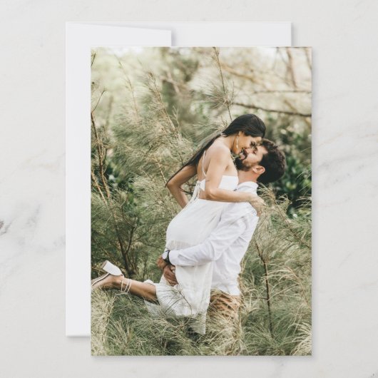 シンプル野花の緑の白い写真 セーブザデート (裏面)