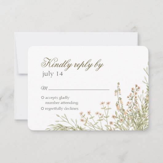 シンプル野花。エアイエレガントウェディングRSVP 出欠カード (正面)