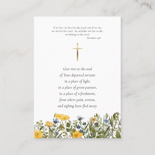 シンプル野草写真葬式祈りの言葉カード プレイスカード (裏面)