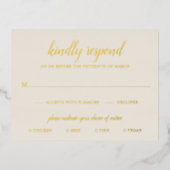 シンプル金エレガント箔アイボリーウェディングRSVPカード 箔招待状ポストカード (正面)