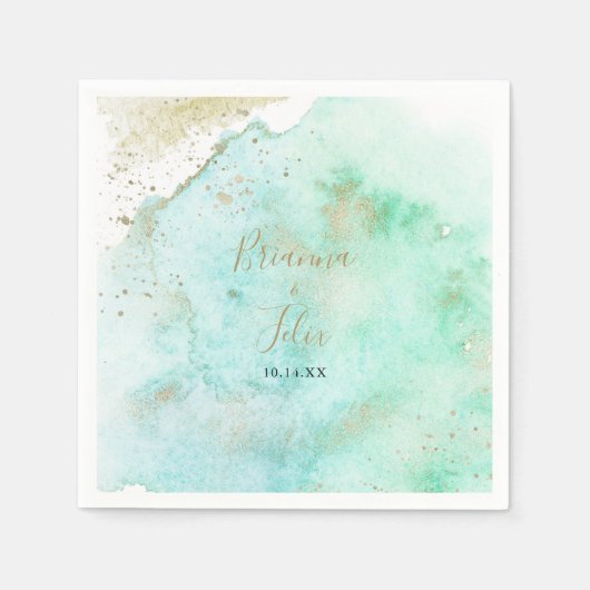 シンプル金ゴールドとグリーンミニマ結婚リストのナプキン スタンダードカクテルナプキン (正面)