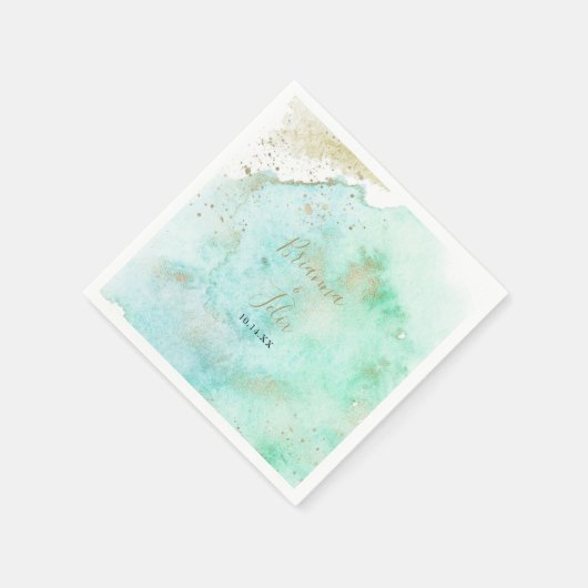 シンプル金ゴールドとグリーンミニマ結婚リストのナプキン スタンダードカクテルナプキン (角)